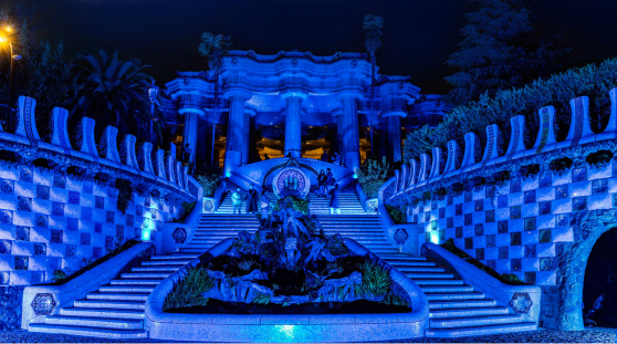 Park Güell lights up in blue to welcome Barcelona 2026, World Capital of Architecture